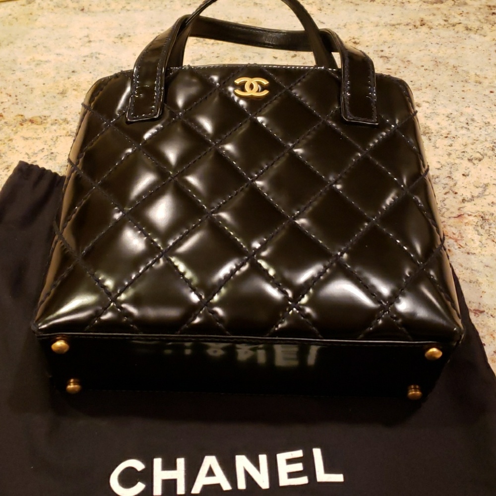 Chanel small black patent tote